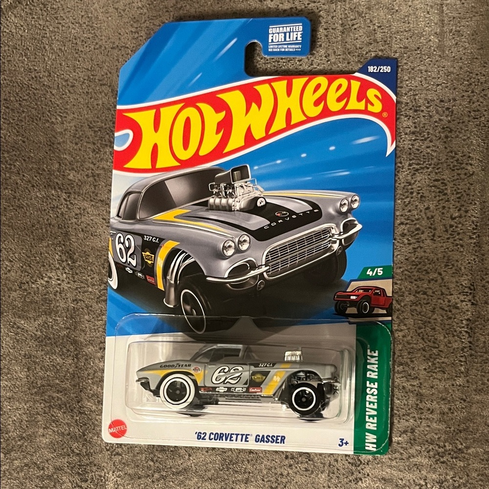 NIP Hot Wheels ‘62 Corvette Gasser - HW Reverse Rake - Black and Silver